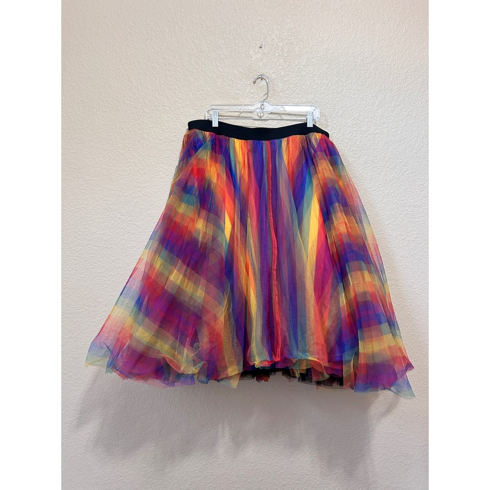 Torrid 3X Rainbow Tulle Midi Skirt Color Party Plaid Flared Mesh Fairy Princess